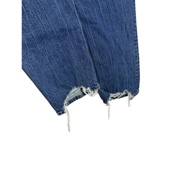 Abercrombie The Boyfriend Mid Rise Dark Wash Jeans Distressed Raw Hem-sz 33 - Picture 7 of 10